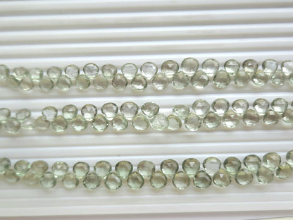 Natural Green Amethyst Gemstone Faceted Heart Shape Briolette Beads