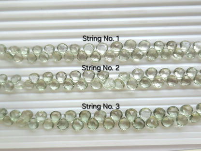 Natural Green Amethyst Gemstone Faceted Heart Shape Briolette Beads