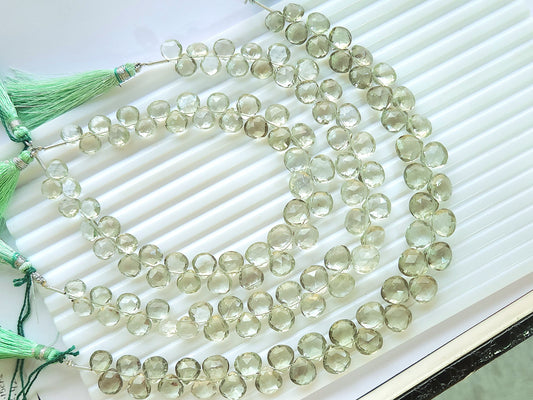 Natural Green Amethyst Gemstone Faceted Heart Shape Briolette Beads