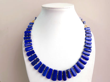 Natural Lapis Lazuli Gemstone Bib Necklace – Handmade Cleopatra Style Choker Jewelry