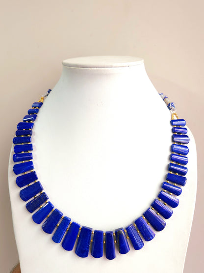 Natural Lapis Lazuli Gemstone Bib Necklace – Handmade Cleopatra Style Choker Jewelry