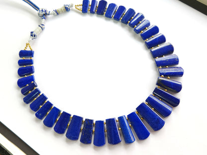Natural Lapis Lazuli Gemstone Bib Necklace – Handmade Cleopatra Style Choker Jewelry