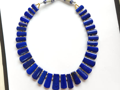 Natural Lapis Lazuli Gemstone Bib Necklace – Handmade Cleopatra Style Choker Jewelry