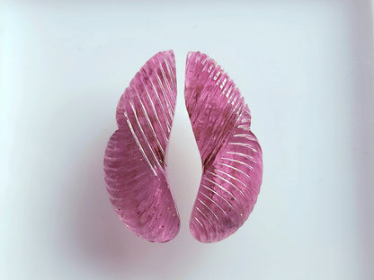 Natural Pink Tourmaline Gemstone Hand Carved Matching Pair
