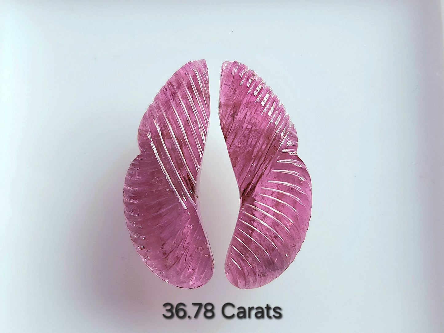 Natural Pink Tourmaline Gemstone Hand Carved Matching Pair