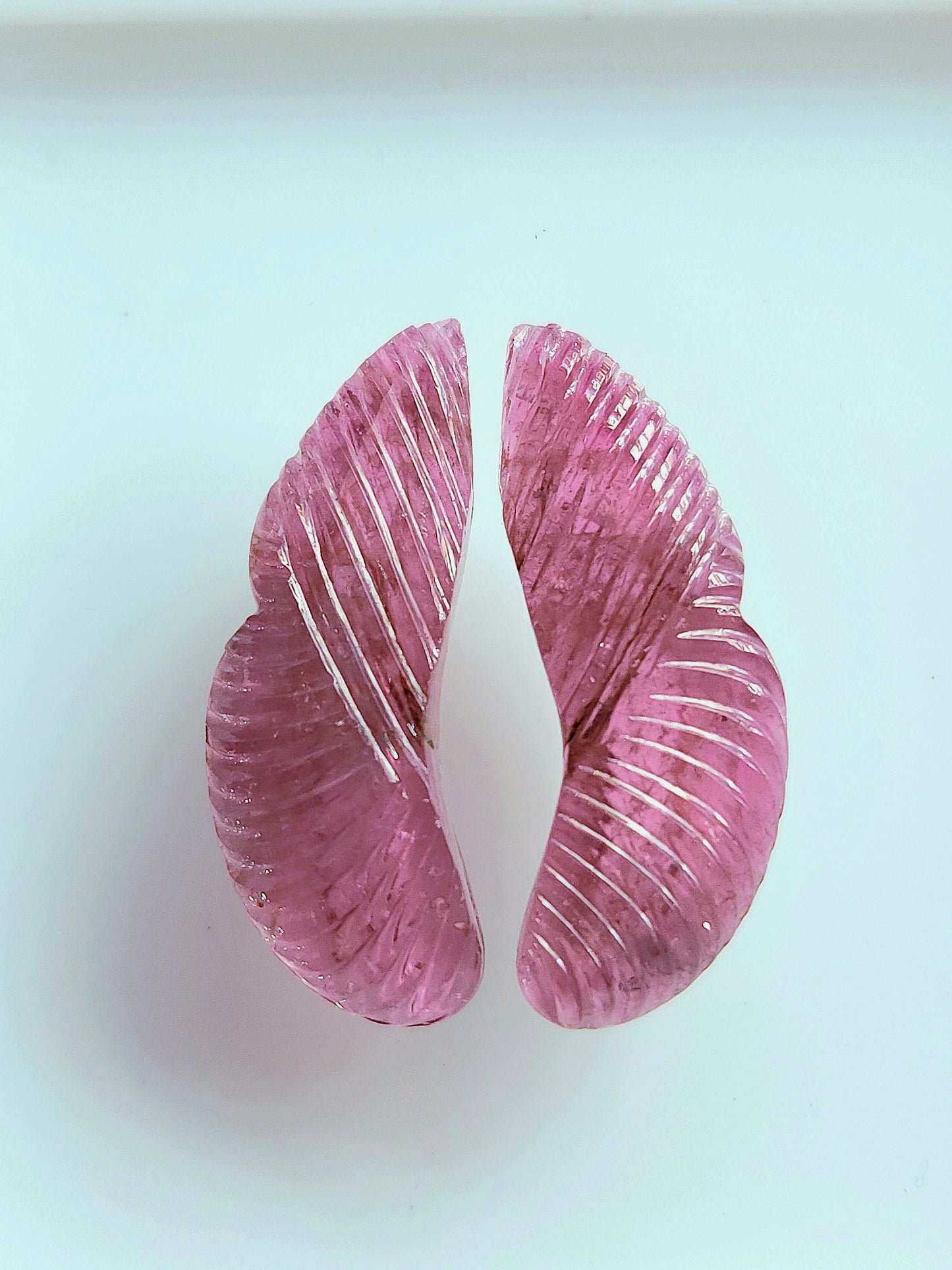 Natural Pink Tourmaline Gemstone Hand Carved Matching Pair
