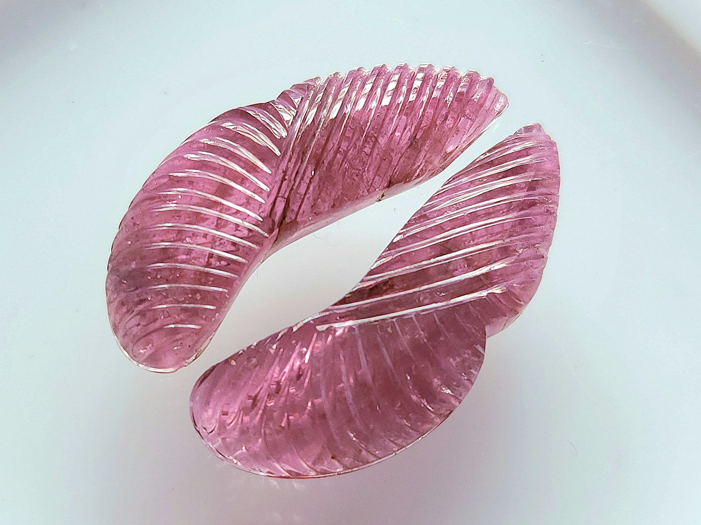 Natural Pink Tourmaline Gemstone Hand Carved Matching Pair