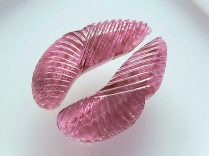 Natural Pink Tourmaline Gemstone Hand Carved Matching Pair