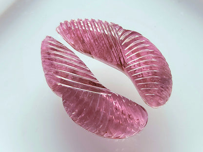 Natural Pink Tourmaline Gemstone Hand Carved Matching Pair