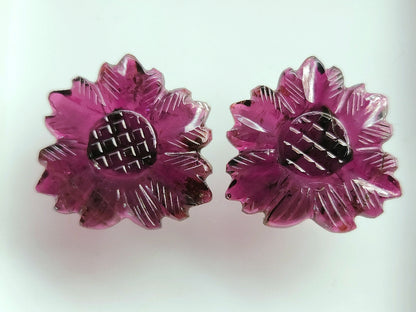 Natural Rubellite Tourmaline Gemstone Flower Carving (Big Size) Matching Pair