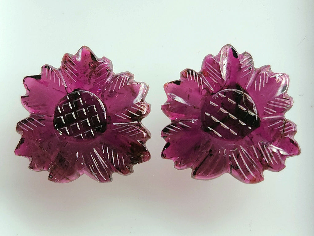 Natural Rubellite Tourmaline Gemstone Flower Carving (Big Size) Matching Pair