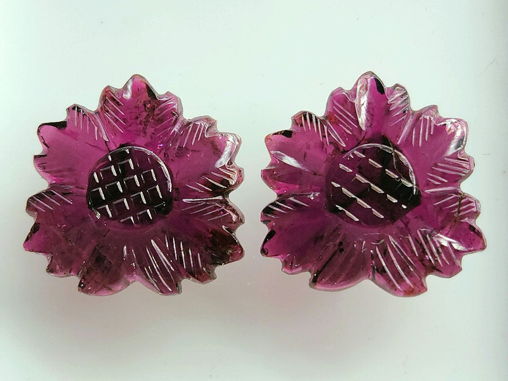 Natural Rubellite Tourmaline Gemstone Flower Carving (Big Size) Matching Pair