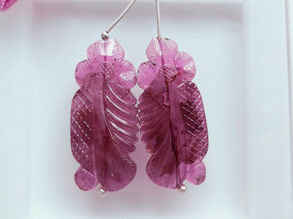 Natural Pink Tourmaline Gemstone Hand Carved (Big Size) Matching Pair for Fine Jewelry Making