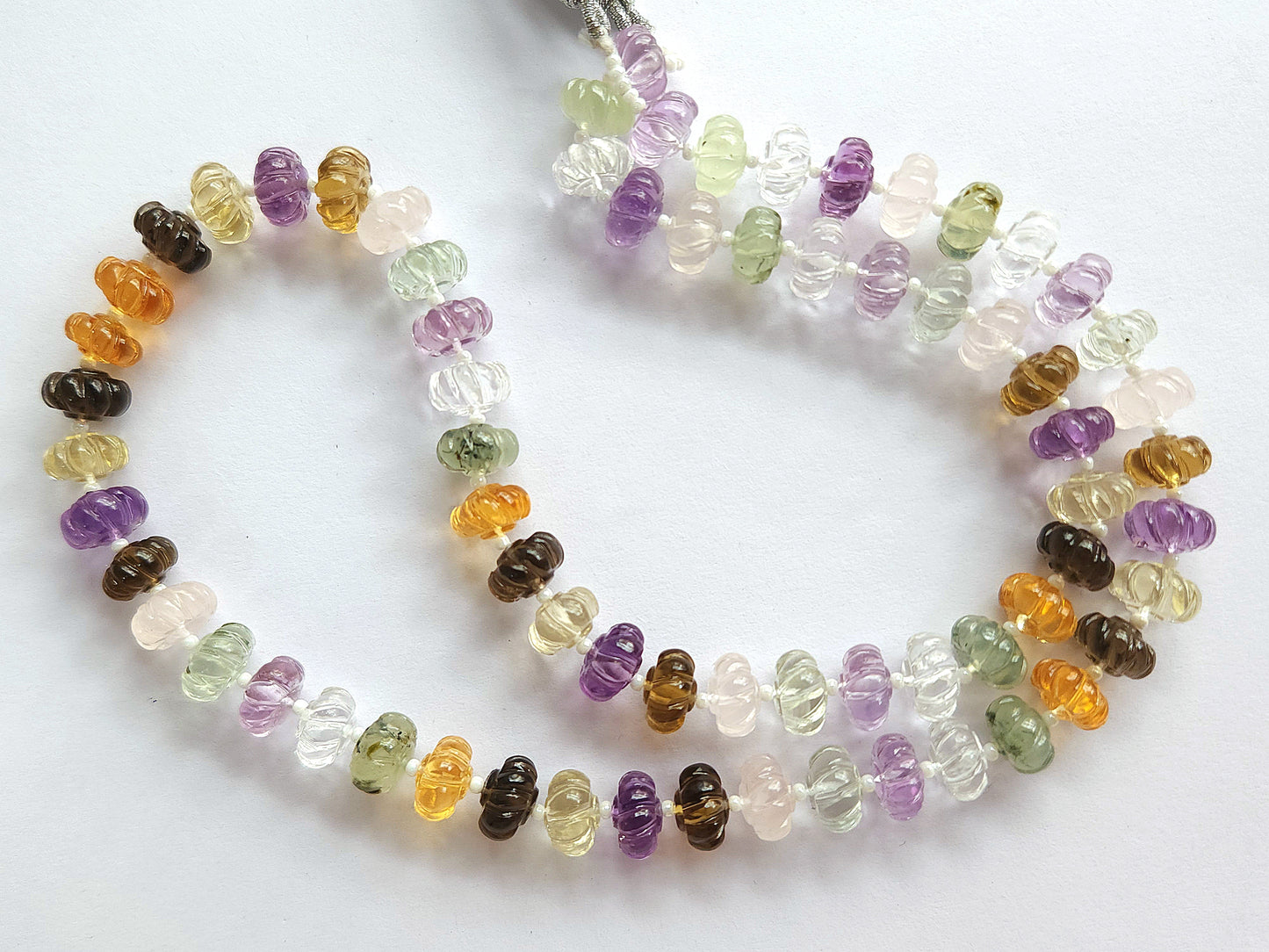 Mix Natural Gemstones Spiral Carved Melons Beads