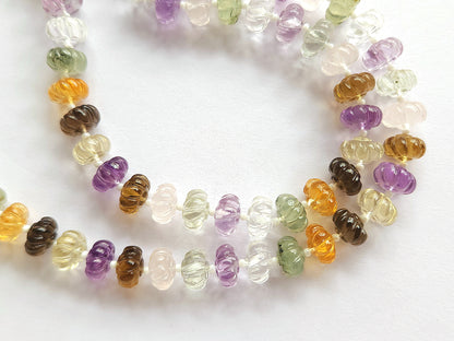 Mix Natural Gemstones Spiral Carved Melons Beads