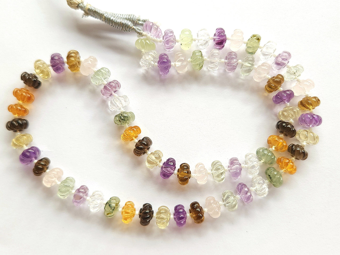 Mix Natural Gemstones Spiral Carved Melons Beads