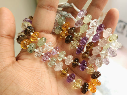 Mix Natural Gemstones Spiral Carved Melons Beads