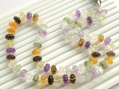 Mix Natural Gemstones Spiral Carved Melons Beads