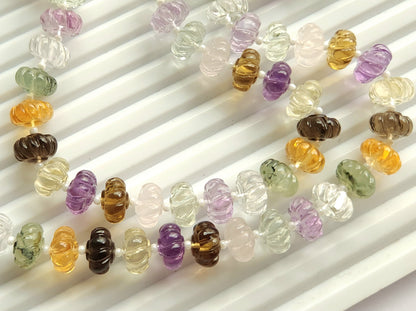 Mix Natural Gemstones Spiral Carved Melons Beads