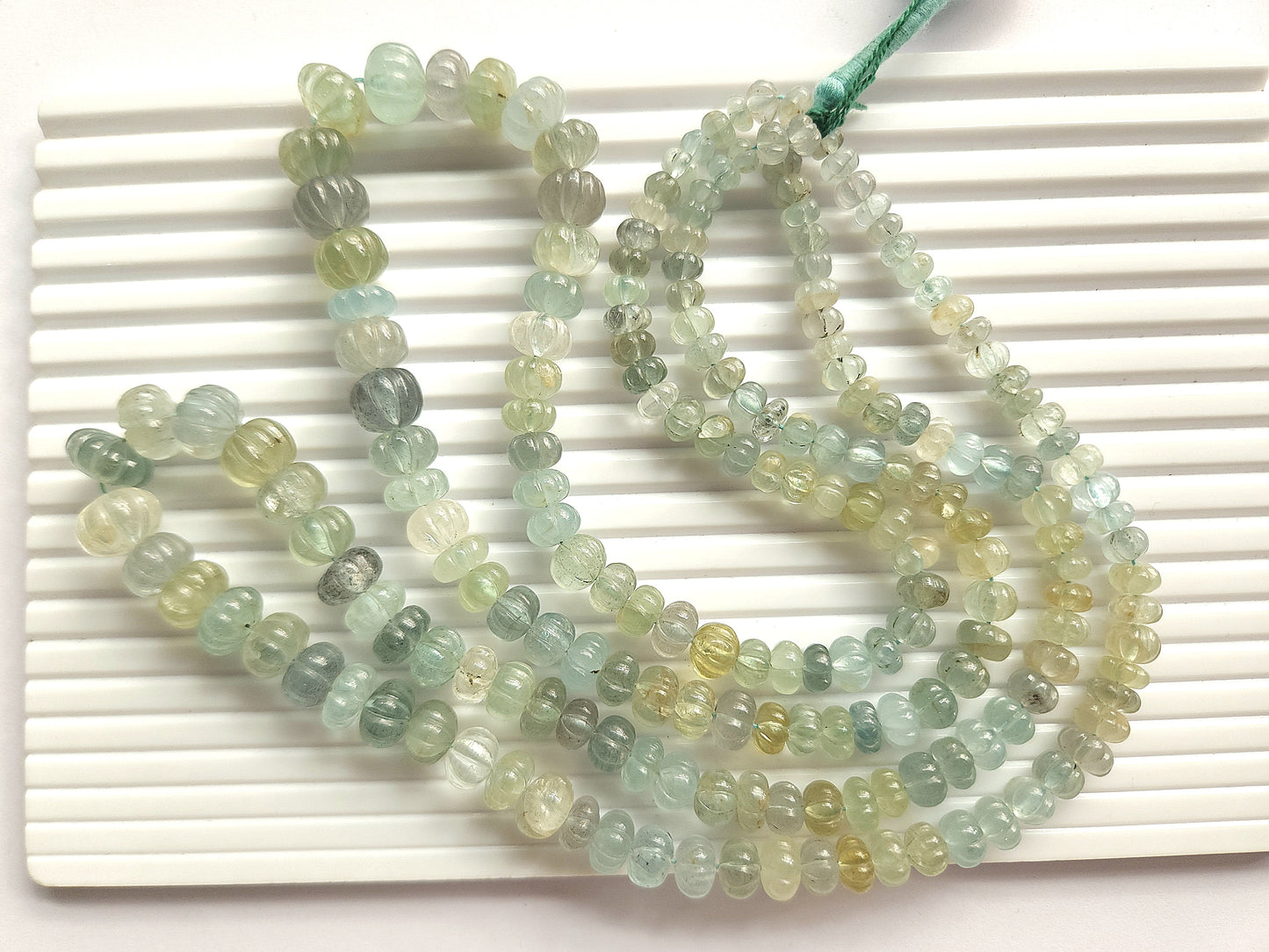 Natural Mix Aquamarine Gemstone Carved Melon Beads for Jewelry Making