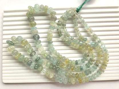 Natural Mix Aquamarine Gemstone Carved Melon Beads for Jewelry Making