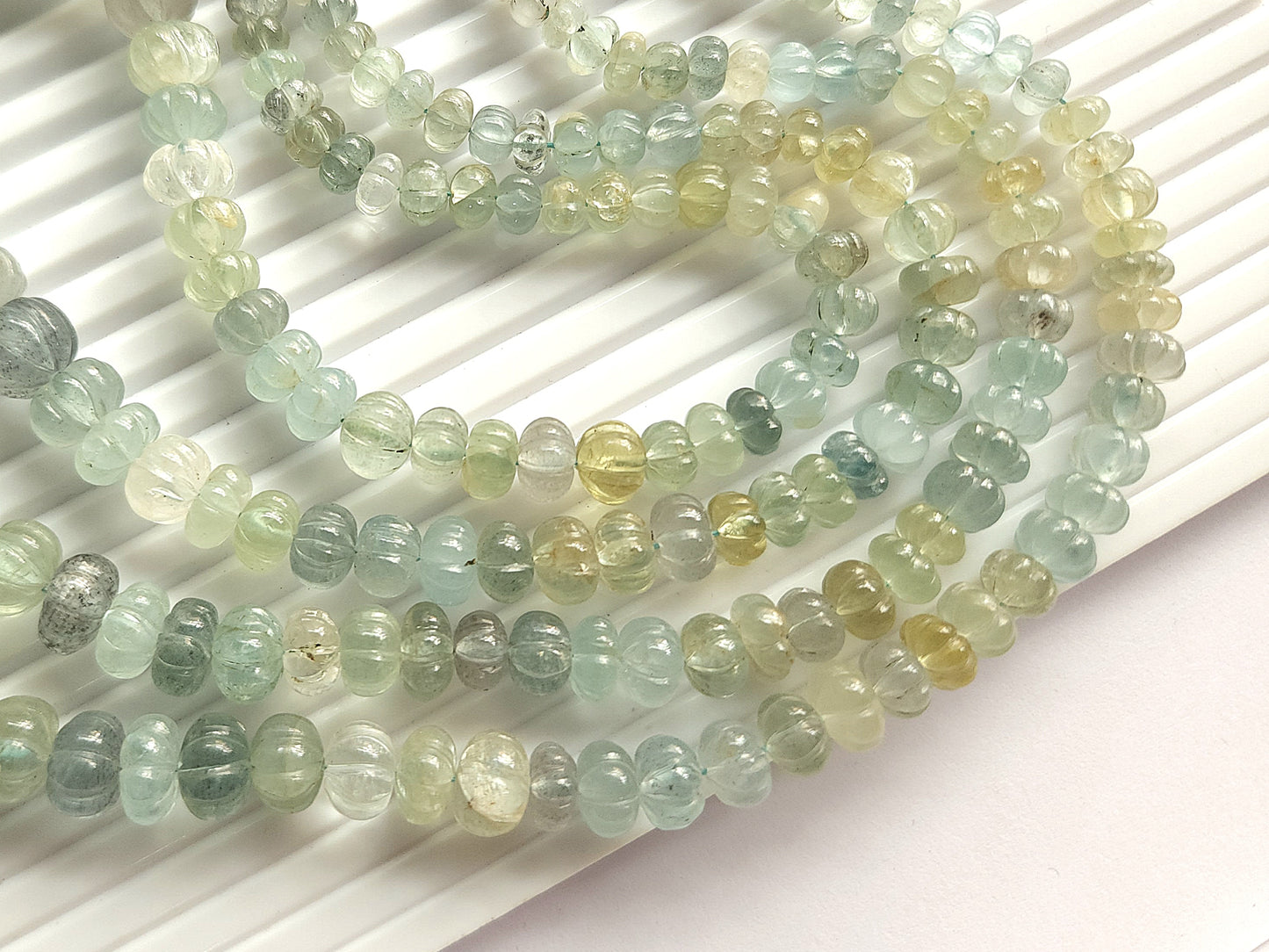 Natural Mix Aquamarine Gemstone Carved Melon Beads for Jewelry Making