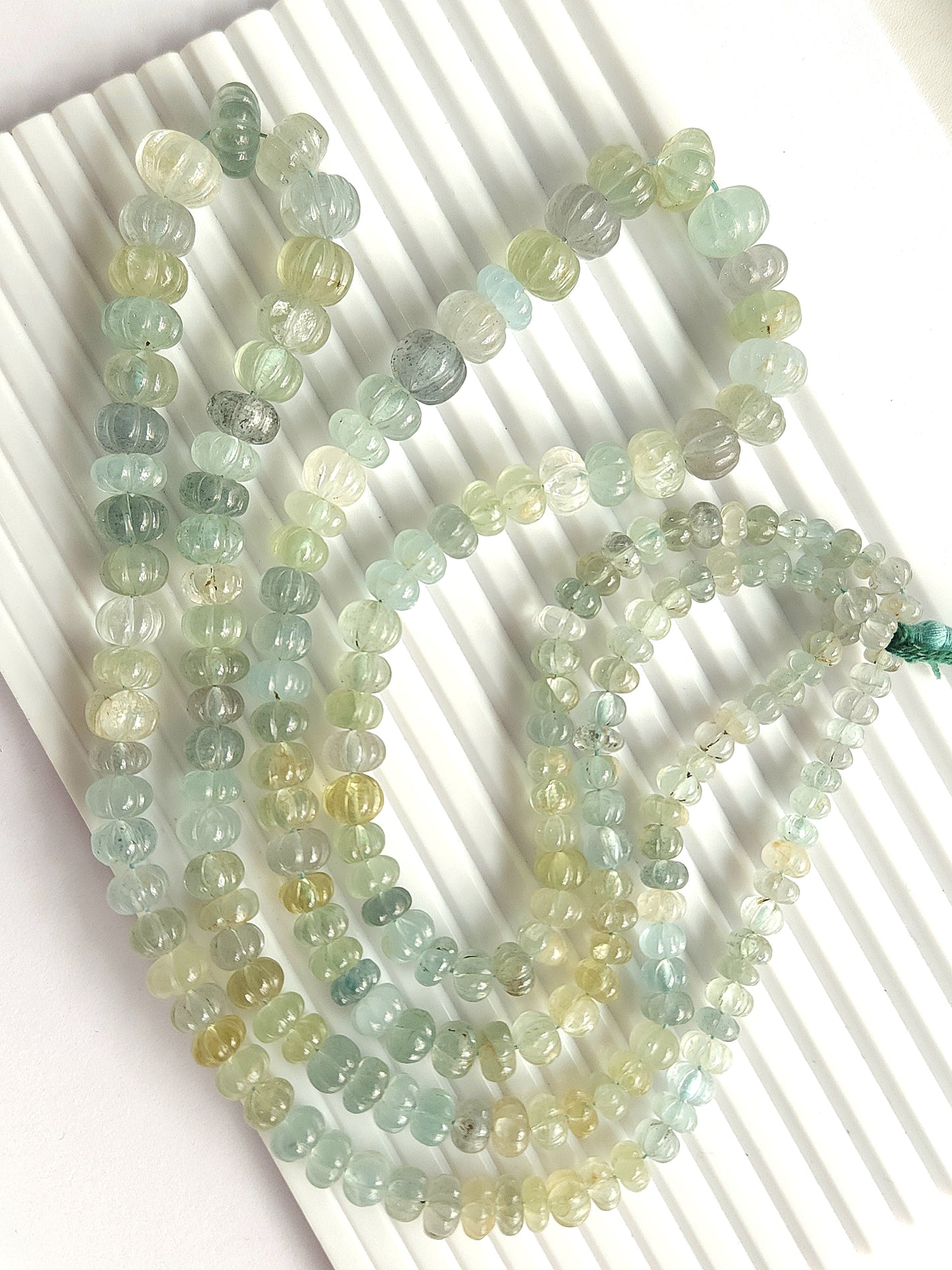 Natural Mix Aquamarine Gemstone Carved Melon Beads for Jewelry Making