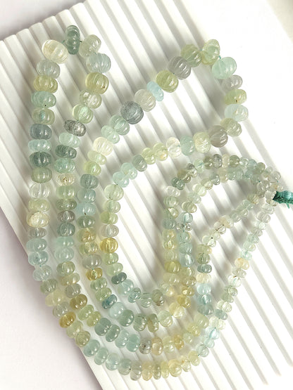 Natural Mix Aquamarine Gemstone Carved Melon Beads for Jewelry Making