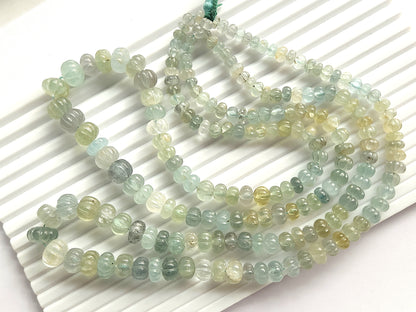 Natural Mix Aquamarine Gemstone Carved Melon Beads for Jewelry Making