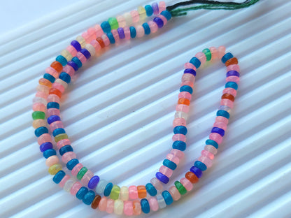 Natural Rainbow Ethiopian Opal Smooth Rondelle Beads Strand