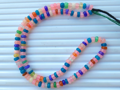Natural Rainbow Ethiopian Opal Smooth Rondelle Beads Strand