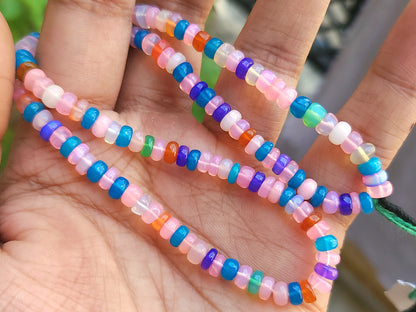Natural Rainbow Ethiopian Opal Smooth Rondelle Beads Strand
