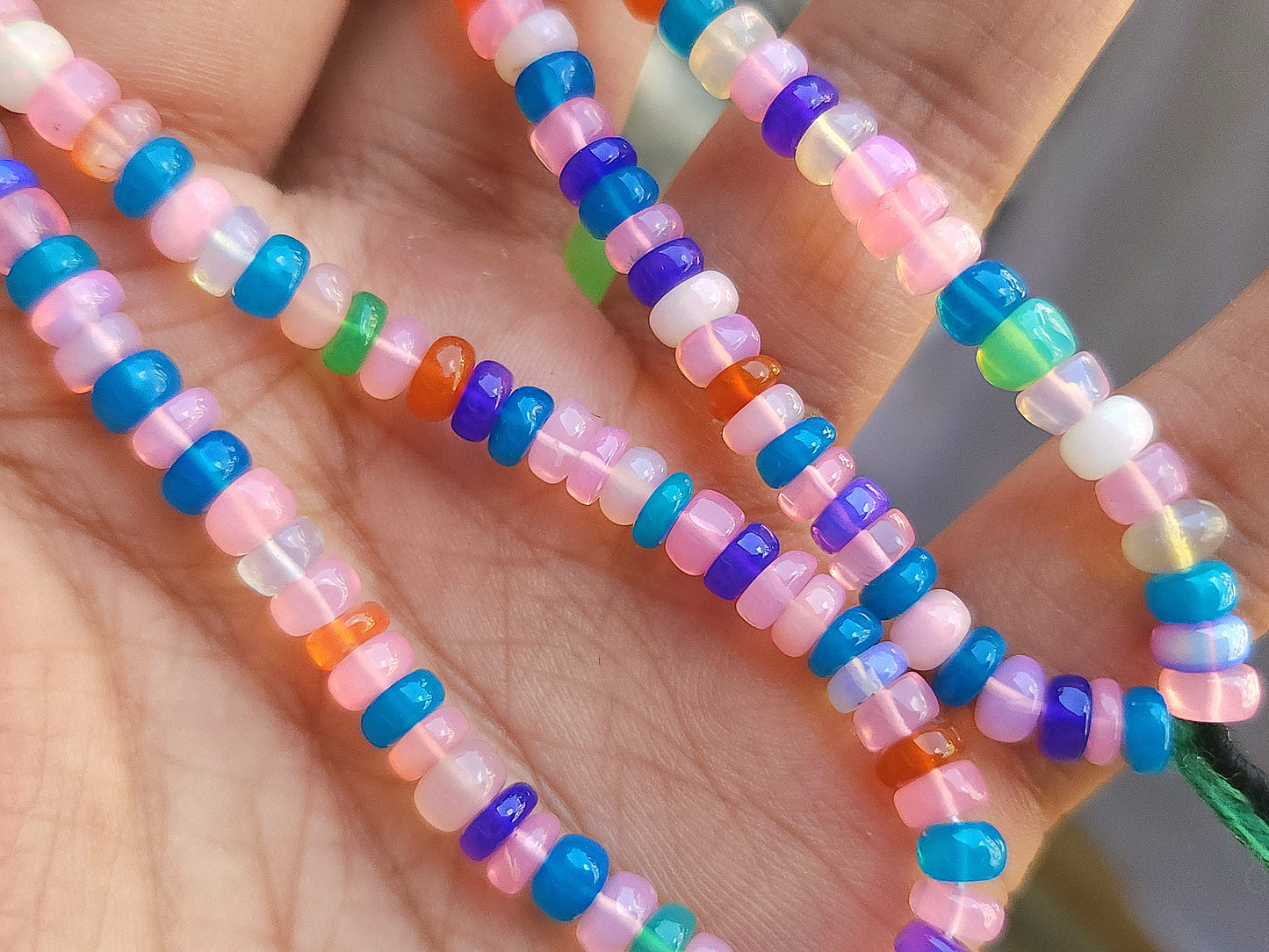 Natural Rainbow Ethiopian Opal Smooth Rondelle Beads Strand
