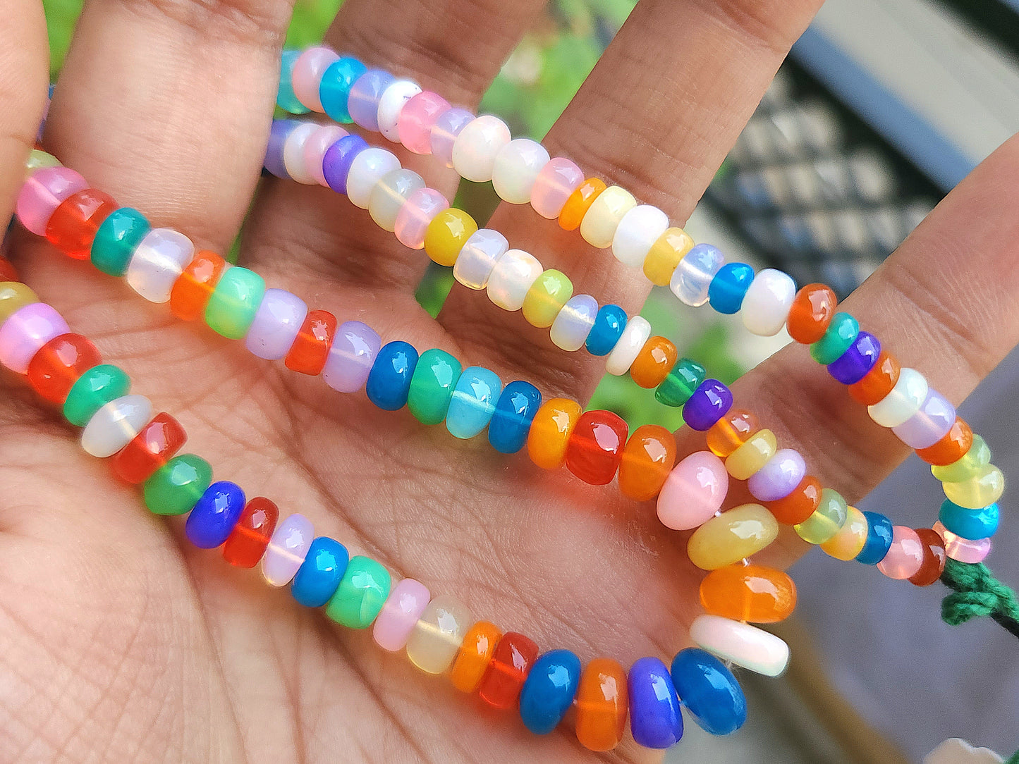 Natural Rainbow Ethiopian Opal Smooth Rondelle Beads Strand