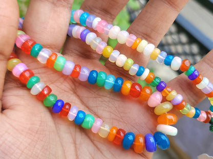 Natural Rainbow Ethiopian Opal Smooth Rondelle Beads Strand