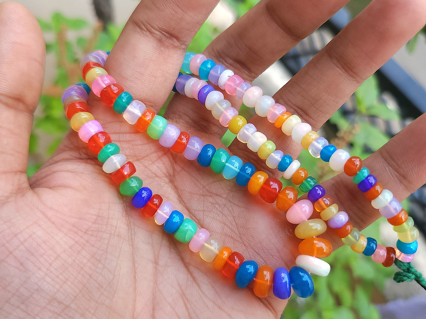Natural Rainbow Ethiopian Opal Smooth Rondelle Beads Strand