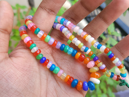 Natural Rainbow Ethiopian Opal Smooth Rondelle Beads Strand