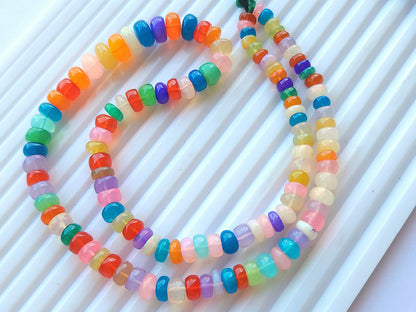 Natural Rainbow Ethiopian Opal Smooth Rondelle Beads Strand