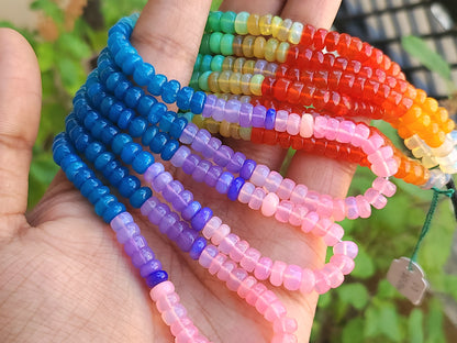 Natural Rainbow Ethiopian Opal Smooth Rondelle Beads Strand
