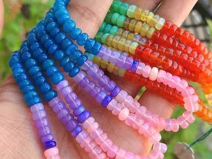 Natural Rainbow Ethiopian Opal Smooth Rondelle Beads Strand