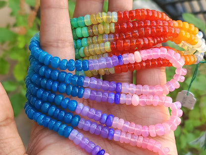Natural Rainbow Ethiopian Opal Smooth Rondelle Beads Strand