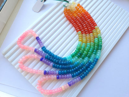 Natural Rainbow Ethiopian Opal Smooth Rondelle Beads Strand