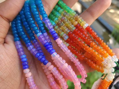 Natural Rainbow Ethiopian Opal Smooth Rondelle Beads Strand