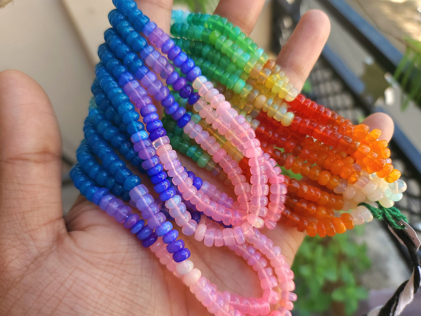 Natural Rainbow Ethiopian Opal Smooth Rondelle Beads Strand