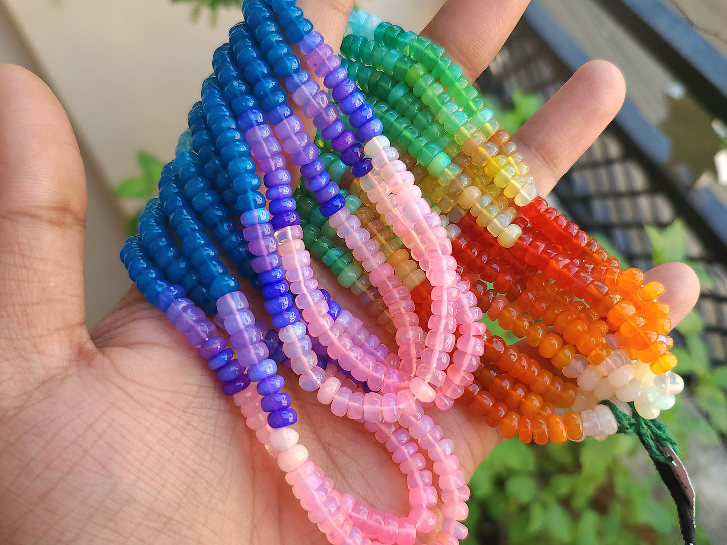 Natural Rainbow Ethiopian Opal Smooth Rondelle Beads Strand