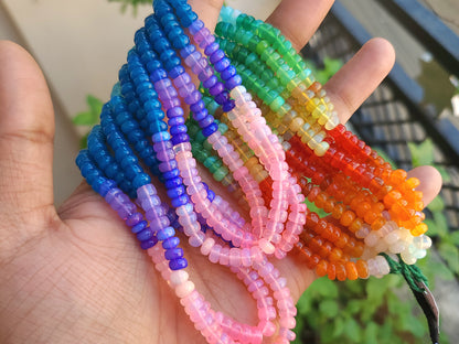 Natural Rainbow Ethiopian Opal Smooth Rondelle Beads Strand