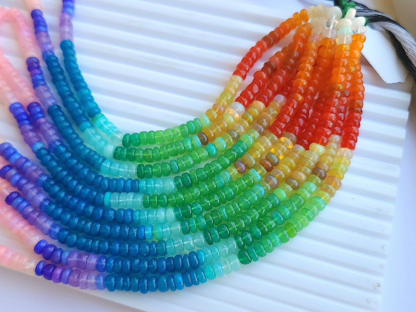 Natural Rainbow Ethiopian Opal Smooth Rondelle Beads Strand