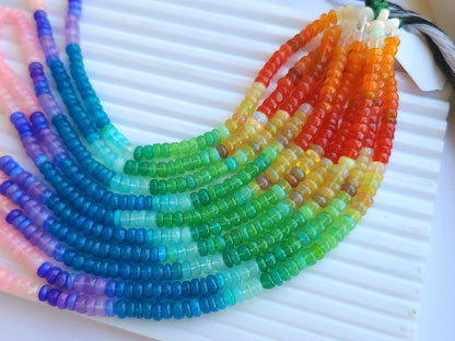 Natural Rainbow Ethiopian Opal Smooth Rondelle Beads Strand