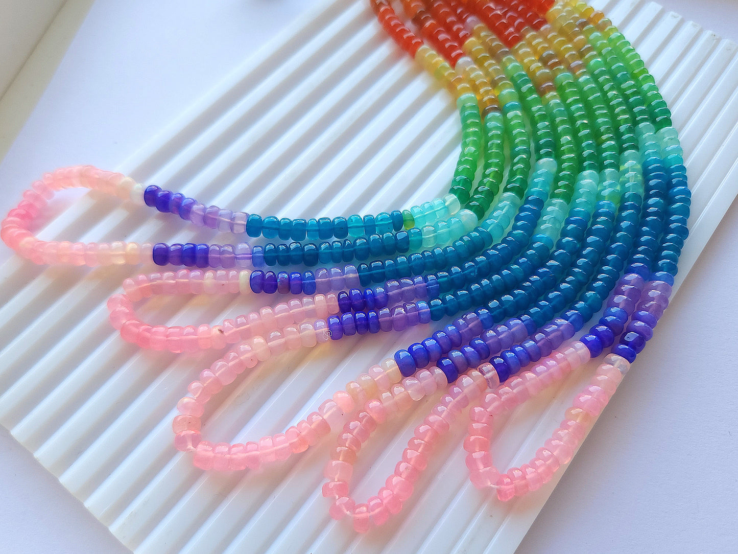 Natural Rainbow Ethiopian Opal Smooth Rondelle Beads Strand