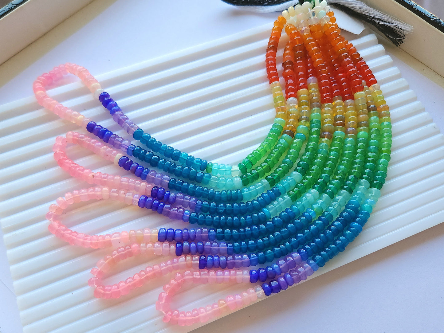 Natural Rainbow Ethiopian Opal Smooth Rondelle Beads Strand